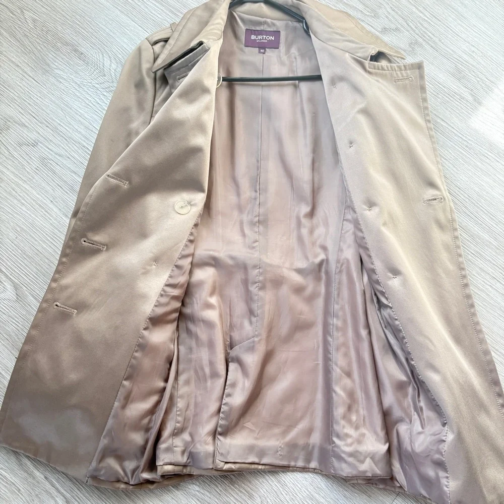 BURTON BY LONDON TAN  DOUBLE BREAST MID LENGHT TRENCH SIZE 40 - Picture 5 of 12